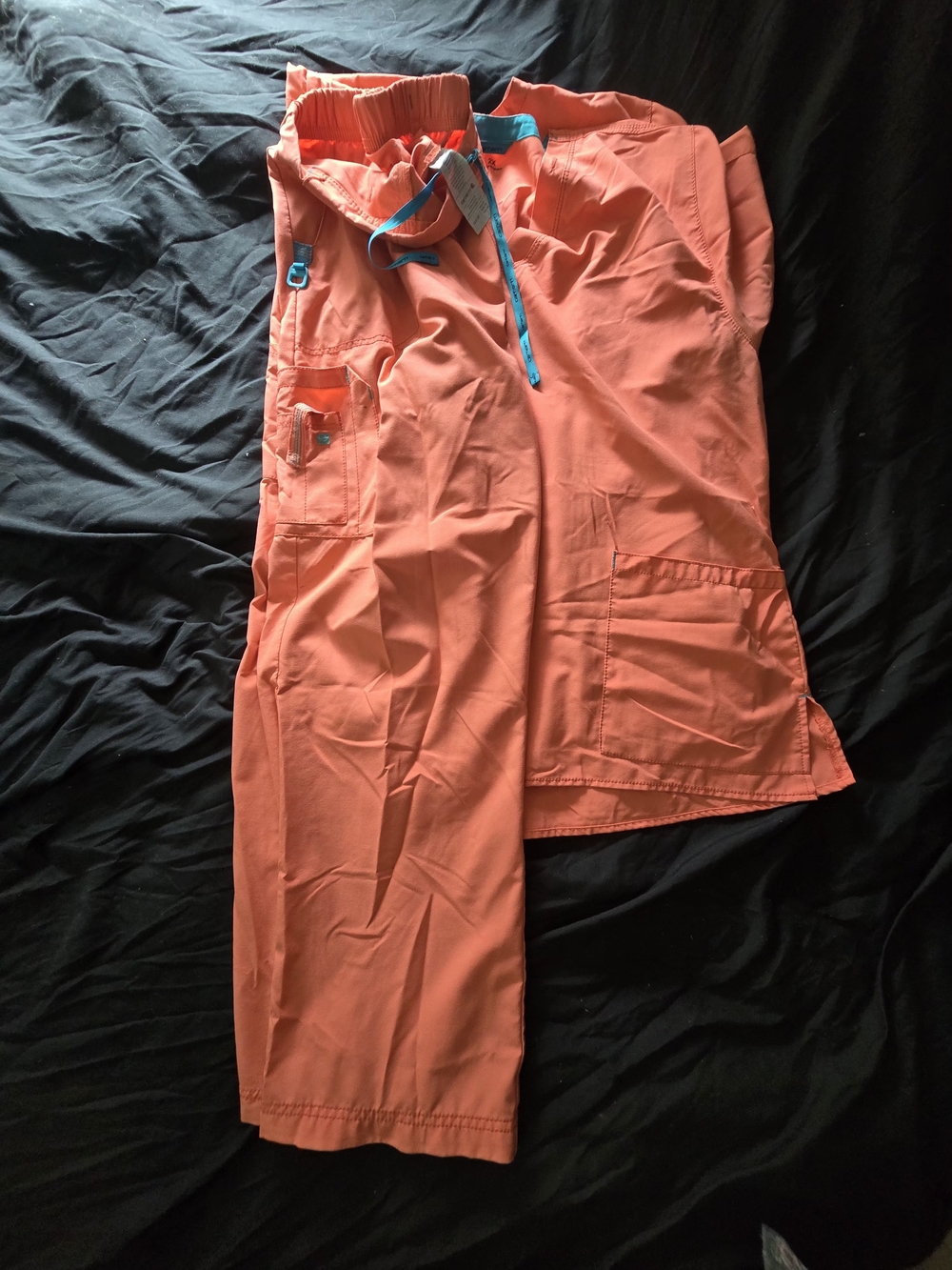 Carhartt Coral Cargo Scrub Pants with Blue Drawstring
